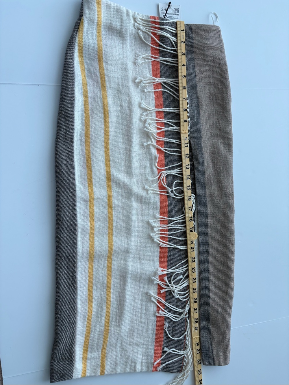 Zara NWT Striped Fringe Slit Midi Skirt Size XS Cotton Blend - Picture 5 of 11